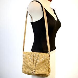 Meyers Vintage 80s Woven Leather Shoulder Bag Diamond Braided Hippie Retro Boho